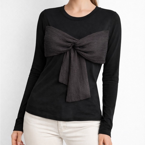 Adonna Tops - 🆕 Madonna & Co Black Long Sleeve Top with Front Tie Bow Detail Size L Office